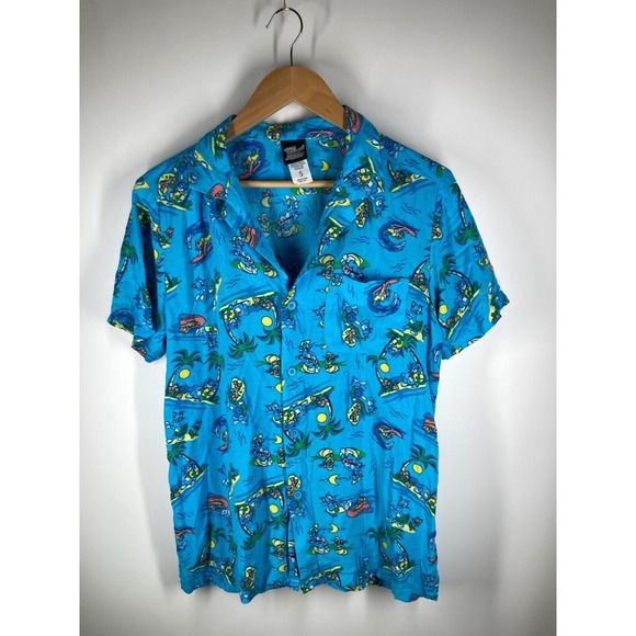 Tom And Jerry Shirt Mens Small Novelty Blue Button Up Rayon - Picture 1 of 7